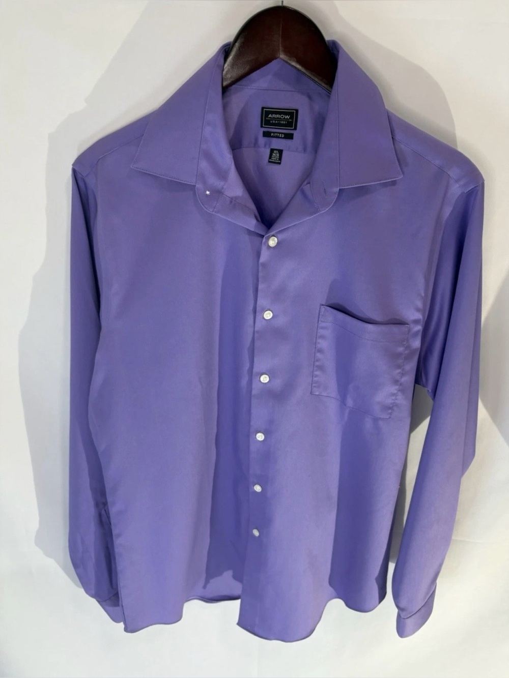 Aarow 1851 Men's Fitted Button Up 15 1/2  Neck Sz 34/35 Purple  Chest Pocket